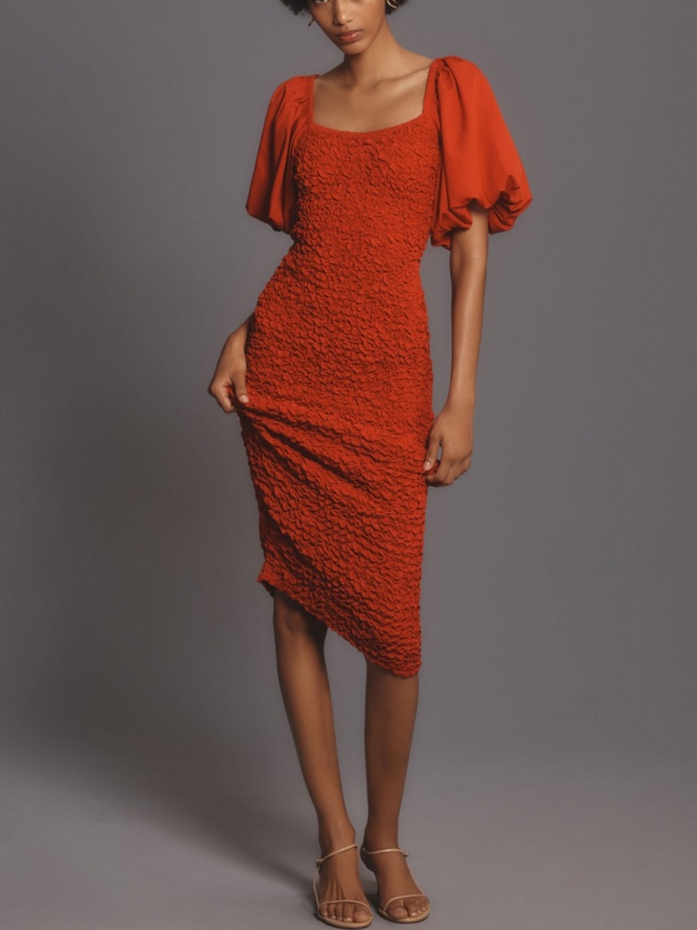 Anthropologie x Dolan Popcorn Red Puff-Sleeve Midi Dress Small